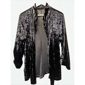 Womens Large Black Crushed Velvet Open Front Blazer Holiday Party Goth Grunge